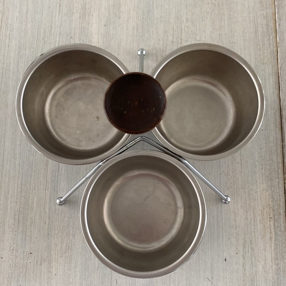 MCM 3 Cup Stainless Steel Condiment Server with Wood Knob - Picture 2 of 8